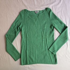 Classiques Entier Kelly Green Ribbed Pleated Knit Sweater Too